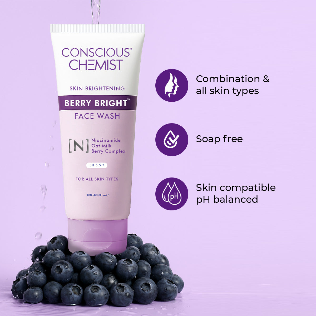 Pore Refining Face Wash For Bright Skin | Niacinamide & Fruit Berry Complex | 100 ml