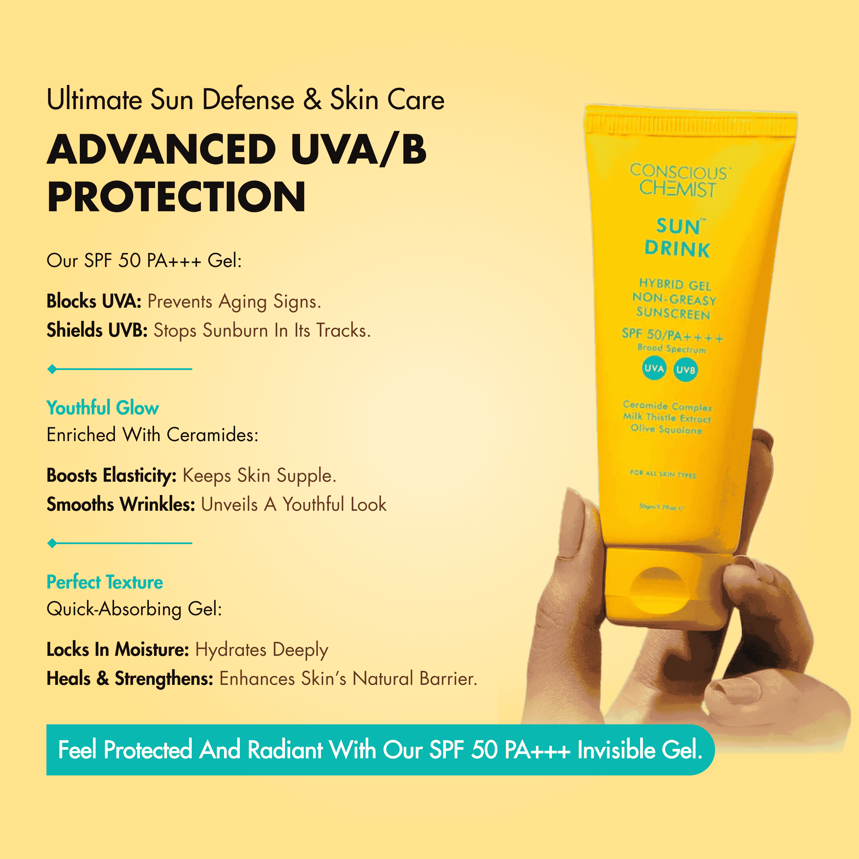 Ceramide Sunscreen | SPF50 PA++++ | Dewy, Lightweight, & Oil-Free | 50 gm